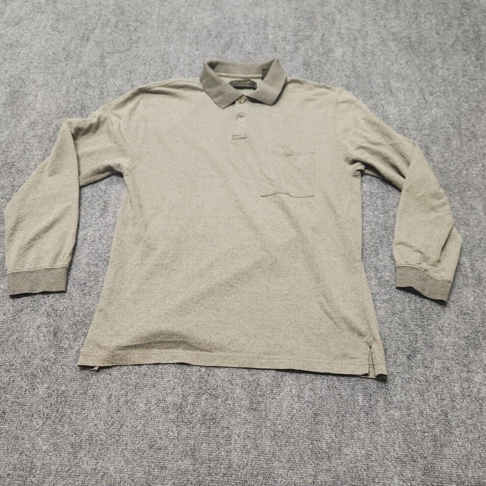 M.E. Sport Polo Shirt Mens Large Green Pullover long Sleeve Cotton Blend